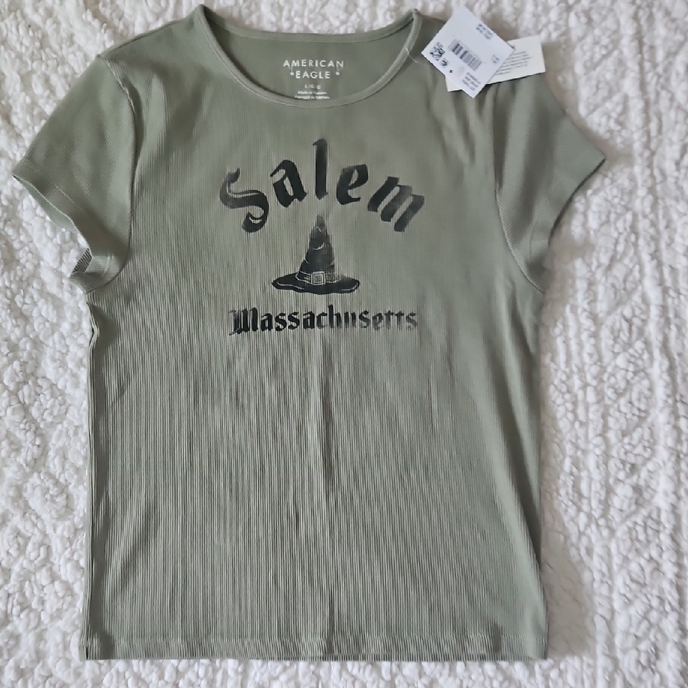 American Eagle Outfitters Green Ribbed Fitted T-Shirt